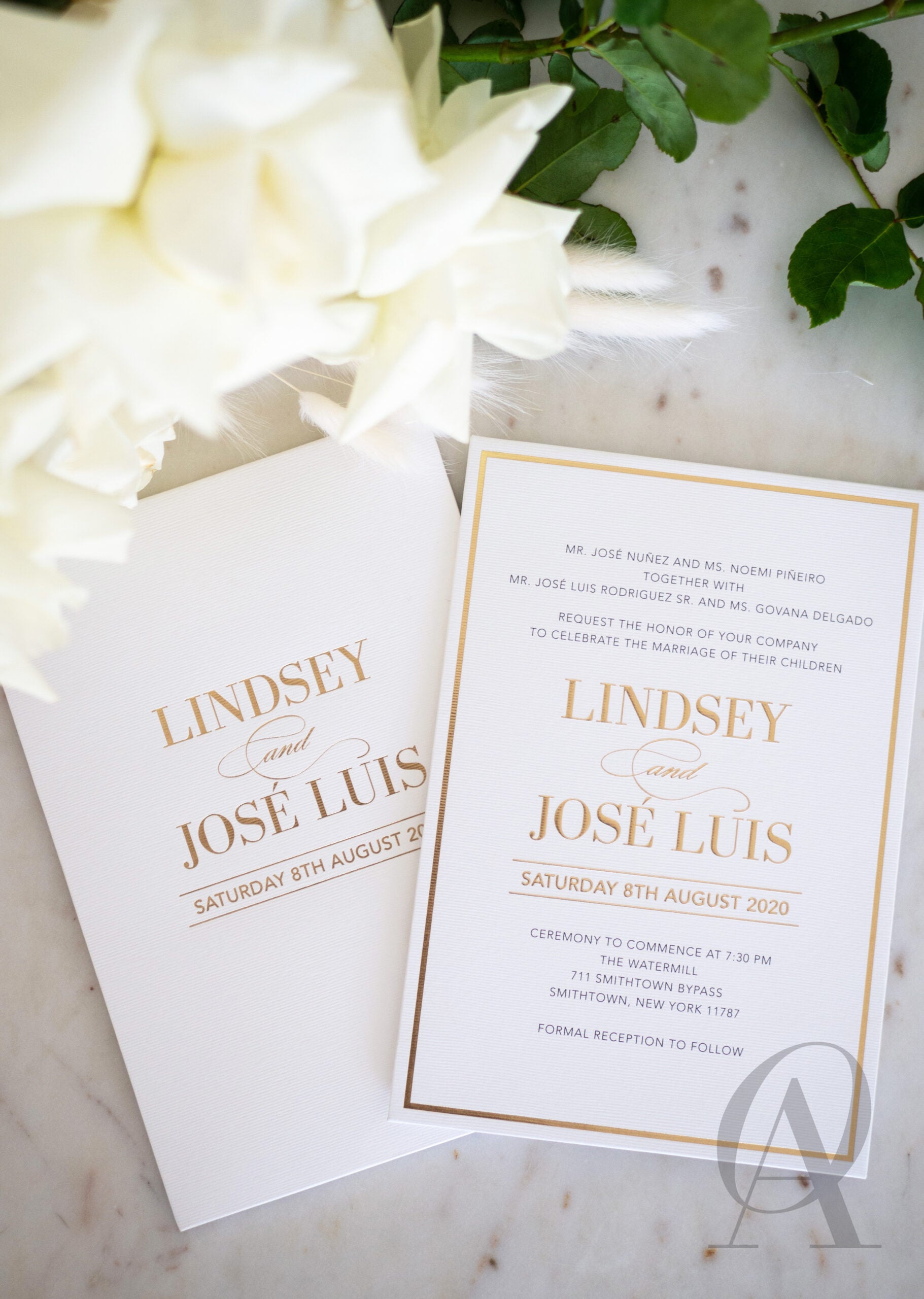 Simple and Modern Wedding Invitations Ivory and Gold Foil Premium Board