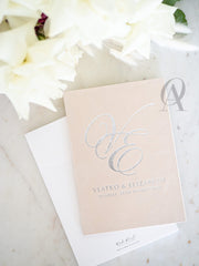 Wedding Invitation Booklet with Suede and Silver Foil