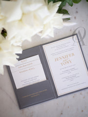 Modern and elegant wedding invitations with gold foil wedding monogram