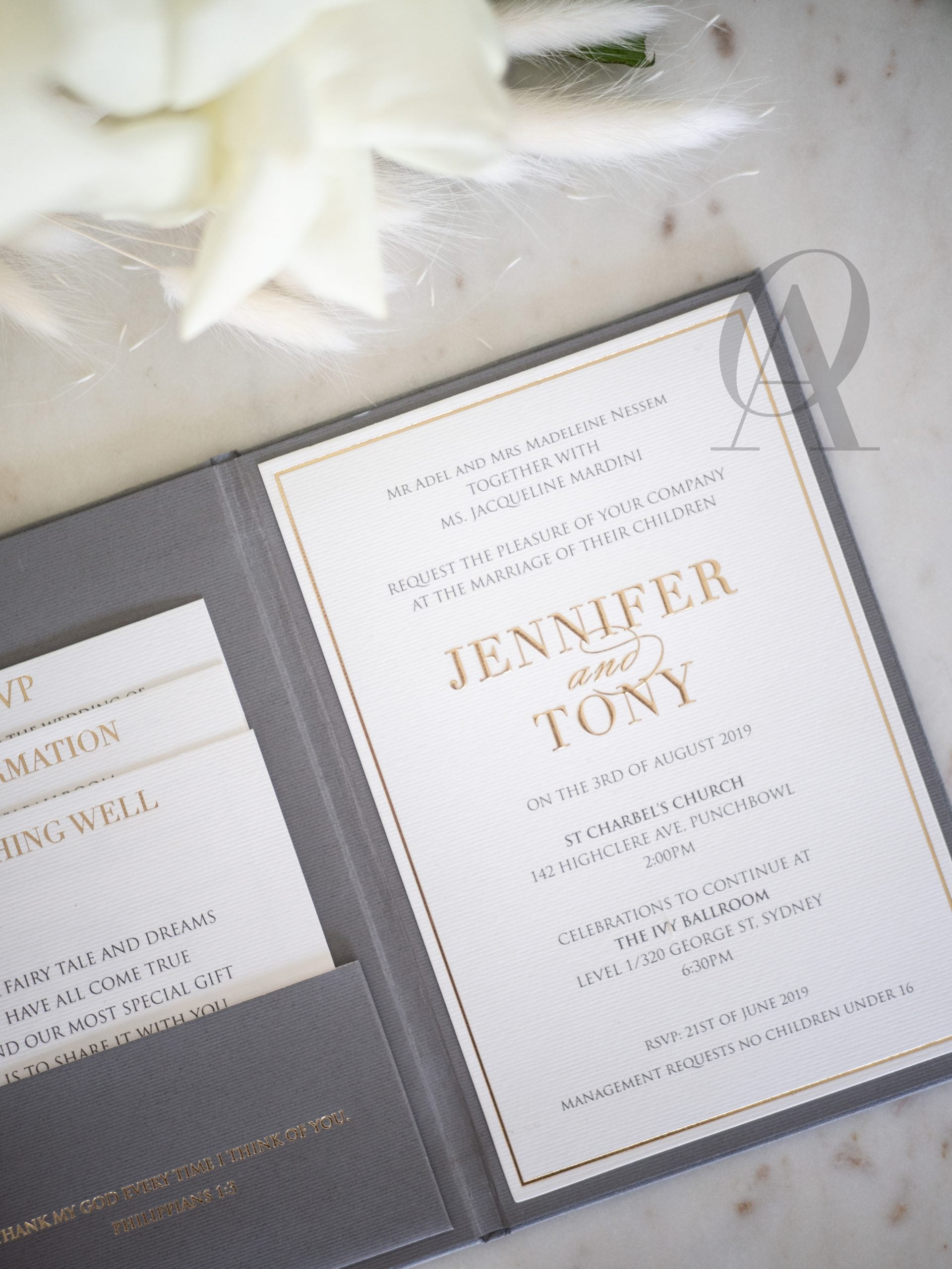 Modern and elegant wedding invitations with pocket fold insert cards