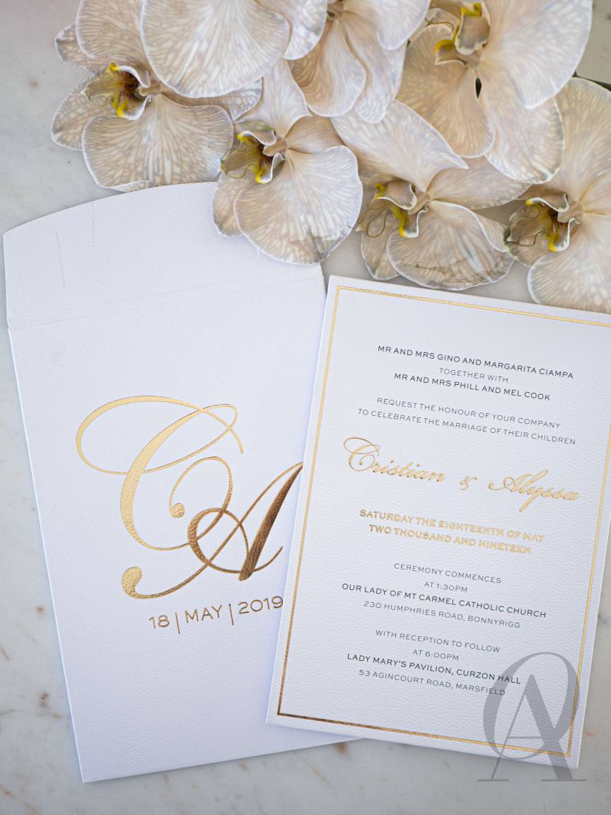 Simple and Elegant White and Gold Wedding Invitations Premium Board