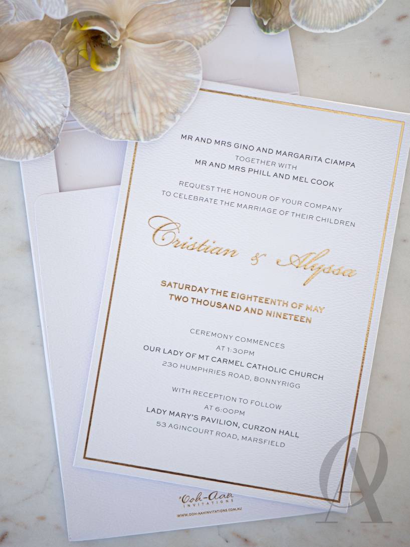 Simple and Elegant White and Gold Wedding Invitations Premium Board