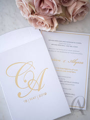 Simple and Elegant White and Gold Wedding Invitations Premium Board