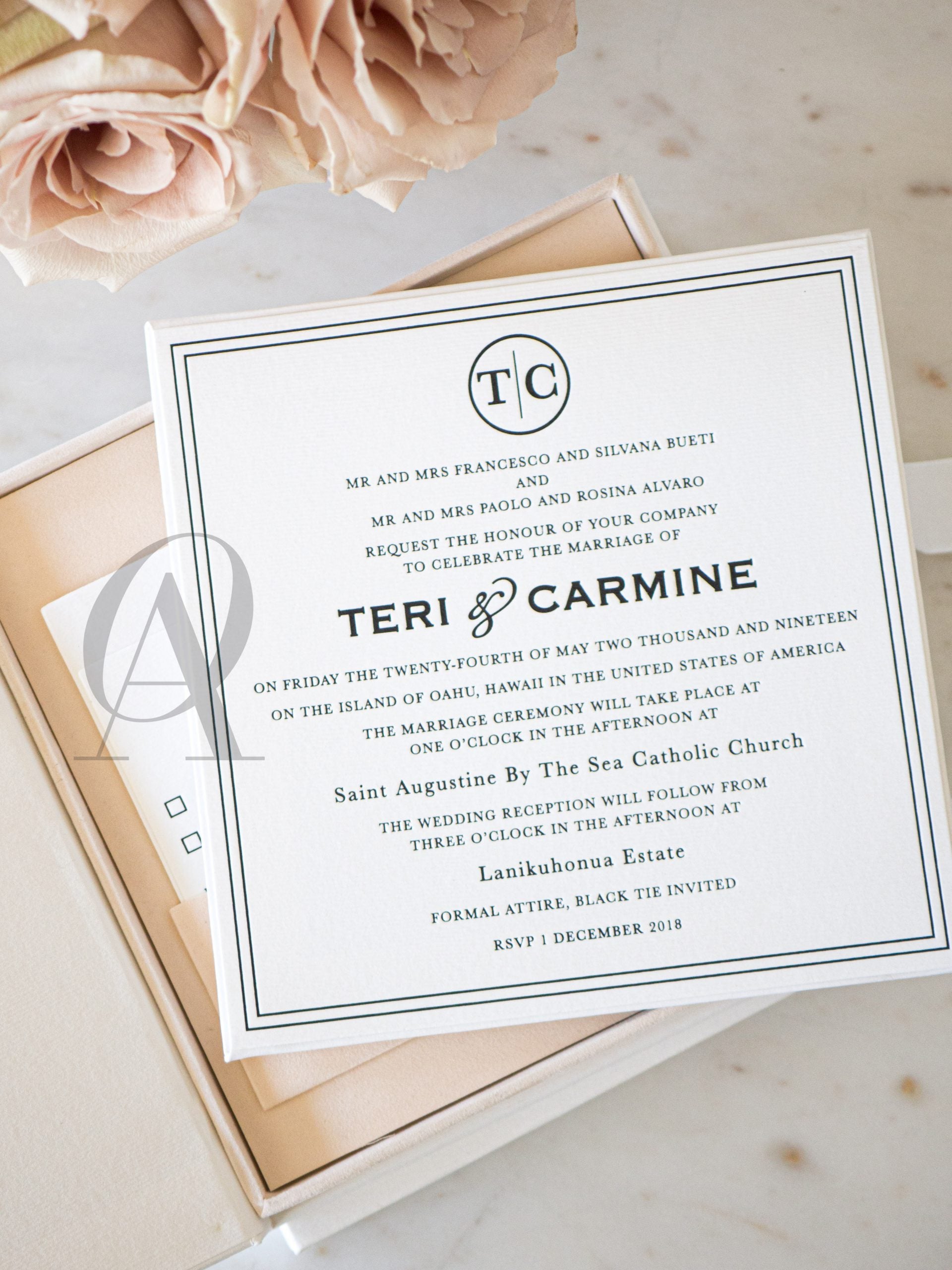 Luxury box wedding invitations modern letterpress